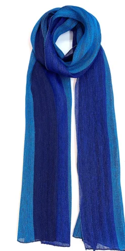 Ulrike Isensee DS Baumwolle & Leinen<Breiter Schal aus blauem Leinen