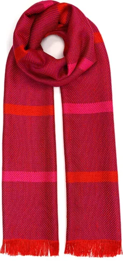 Ulrike Isensee DS Seide<Gewebter Seidenschal in Fuchsia und Rot