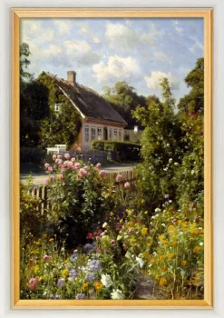 Ars mundi Alle Werke<Peder Mork Mönsted: Bild »Blühender Vorgarten, Aalsgaarde« (1933), weiß-gold