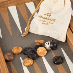 Kinder MANOPOULOS Spiele Für Erwachsene|Spiele Für Kinder<Reise-Backgammon, Graubeiges Straußenleder-Optik