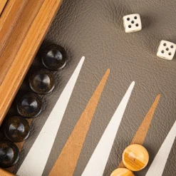 Kinder MANOPOULOS Spiele Für Erwachsene|Spiele Für Kinder<Reise-Backgammon, Graubeiges Straußenleder-Optik