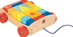 Kinder GOKI Holzspielzeug<Ziehwagen mit 20 Bausteinen